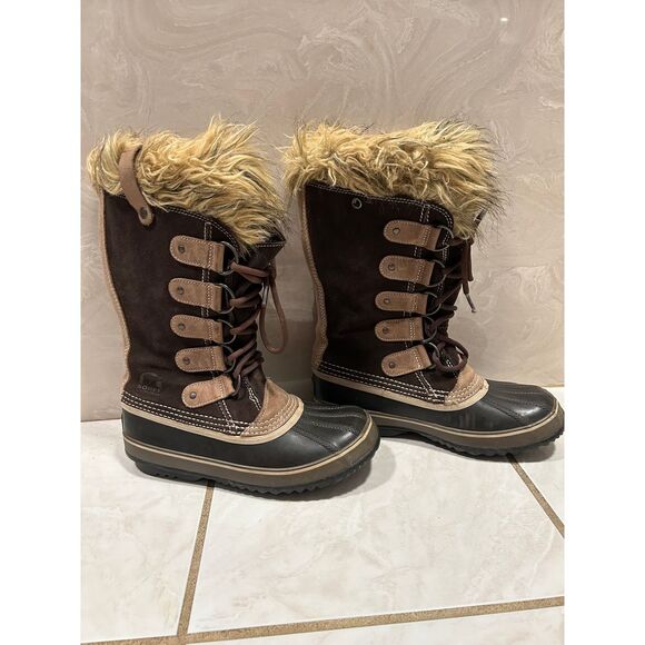 Sorel Shoes - Sorrel Women's Brown Leather Joan of Arctic Waterproof Lace-Up Size 8